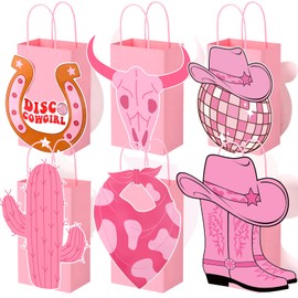 Mooliwe 24 Pcs Disco Cowgirl Goodie Paper Bags Western Theme Party Decorations Favors Wild West Kraft Gift Bag with Handles Cowboy Boot Hat Bachelorette Baby Shower Last Rodeo Party Supplies