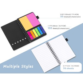 AGPTEK Spiral Notebook, Pocket Notebook with Kraft Cover, Spiral Notepad with Pen Holder and Colorful Sticky Notes, Black, 15 x 11 x 1.2 cm