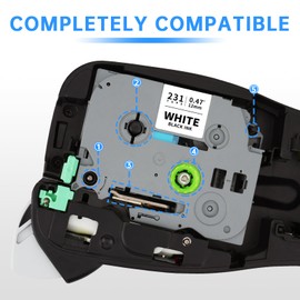 Unismar Compatible for Brother Tze-131/231/431/531/631/731 Tze Label Tape 12mm 0.47 for Ptouch Ptd200 Ptd210 Ptd220 Pth110 Pth100, Black on Clear/White/Red/Yellow/Blue/Green, 1/2'' x 26.2', 6 Pack
