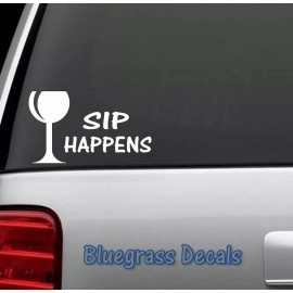 Bluegrass Decals SIP HAPPENS WINE DECAL STICKER for GLASS Corkscrew Car Truck SUV LAPTOP A1054