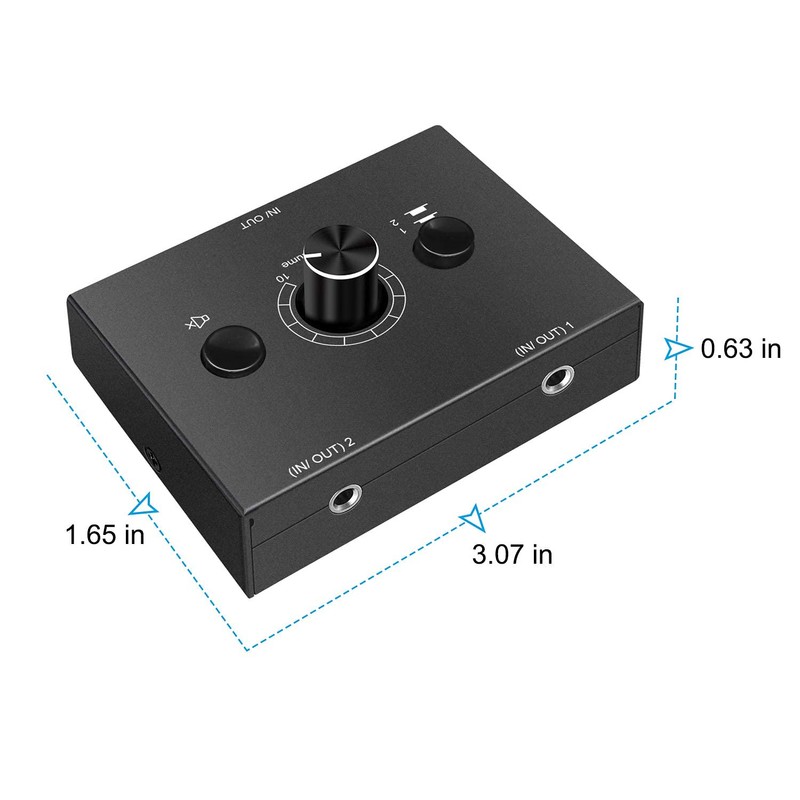 3.5mm L/R Stereo Audio Switch 2-Way Switcher Manual Selector Audio
