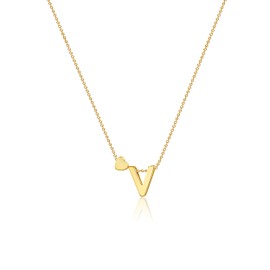 SCTHCS Gold Initial Necklaces for Women 14K Gold Plated Heart Charm Letter V Pendant Dainty Necklace Trendy Heart Necklaces for Women Birthday Christmas Gifts Jewelry for Women