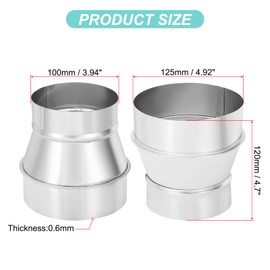 PATIKIL Ducting Reducer 125mm to 100mm, 5 to 4 Inch Metal Air Ducting Connect Round Duct Pipe or Extractor Fans Reducer HVAC Dryer Vent Chimney