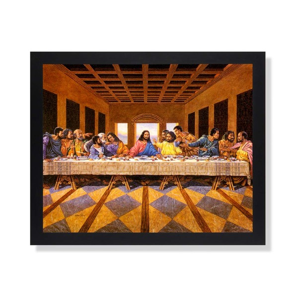 African American Black Last Supper Jesus Christ Religious Picture Black Framed Art Print 16x20