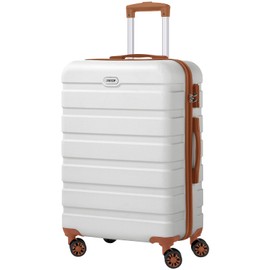 AnyZip Luggage PC ABS Hardside Lightweight Suitcase with 4 Universal Wheels TSA Lock Checked-Medium 24 Inch White Brown
