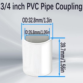 YTFSA10Pack White 3/4 inch PVC Pipe Coupling Adapter Pipe Fittings, Socket x Socket, Sch40 PVC Coupling, PVC Slip Socket Connectors, PVC Straight Pressure Pipe Fittings for Home or Industrial Use