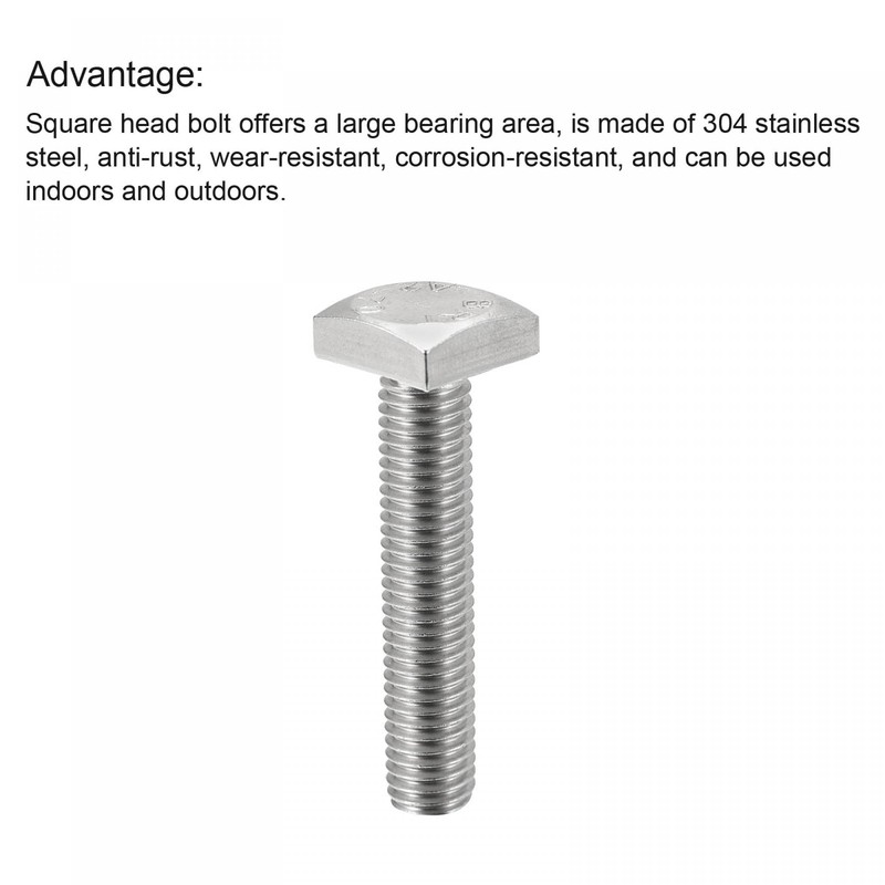 uxcell Square Head Bolt, 2pcs M6x30mm Fully Thread 304 Stainless