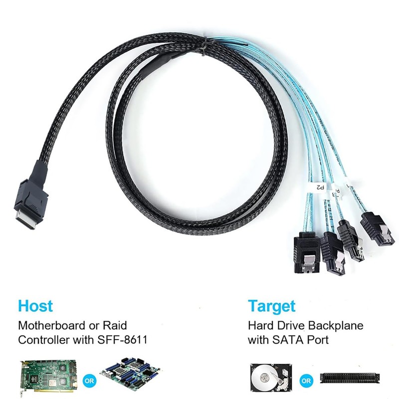 AoQhir OCuLink PCIe SAS SFF-8611 4i to 4X SATA 7P