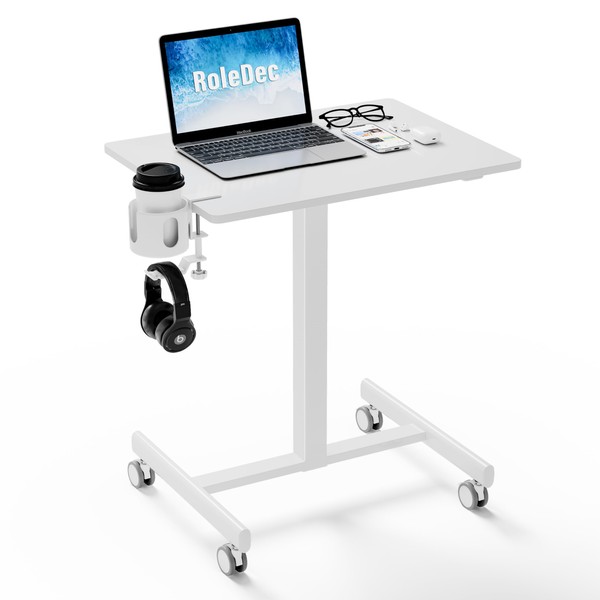 RoleDec Adjustable Standing Desk, Small Portable Desk with Lockable Wheels,