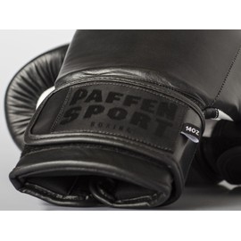 Paffen Sport Pro Velcro Boxing Gloves Made of Real Leather for Training and Sparring in Martial Arts (Black/White, 10UZ)