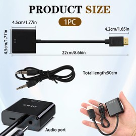 pawpoem HDMI to Vga Adapter, Gold-Plated Adapter (Male to Female), HDMI Female to Vga Male Converter for Tv Stick, Laptop, Pc, Monitor, and More, Supports 1080p Full Hd Black, Vga Adapter