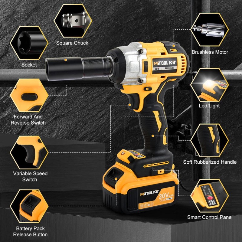 MITOOL KIT Cordless Electric Impact Wrench Gun 1/2'' High Power