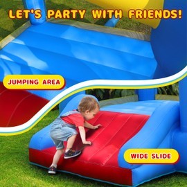 Puligoth Inflatable Bounce House for Kids: Toddler Bouncy House with Slide for Indoor & Outdoor Backyard Birthday Party - Portable Small Bouncy Castle with Blower, Storage Bag and Stakes for Kids 3-6