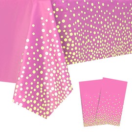 Jepeux 2 Packaging Pink and Gold Plastic Tablecloth, 54 inch x108 inch Rectangular Disposable dot Party Table Cover, Suitable for Birthday, Graduation, Restaurant, Wedding Decoration Tablecloth