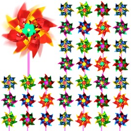 Vivantia 36 Pcs Holographic Rainbow Wind Spinners DIY Pinwheel Windmill for Garden Yard, Family Garden Toy Outdoor Party Pinwheels Decorations, Multi-color