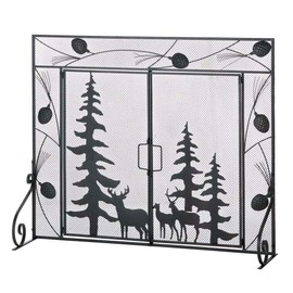 Zingz & Thingz Decorative Iron and Mesh Metal Fireplace Screen, Woodland Forest, 38x4.5x31.25