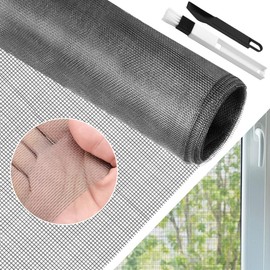 BUZIFU BUZIFU Fliegengitter Meterware, Fiberglas-Fliegengitter Gewebe,90x 500 cm, Insektenschutz Gaze Fenster Mesh mit Fensterputzbrste, Schutz gegen Mcken, UV-best?ndig fr Fenster und Tren (grau)