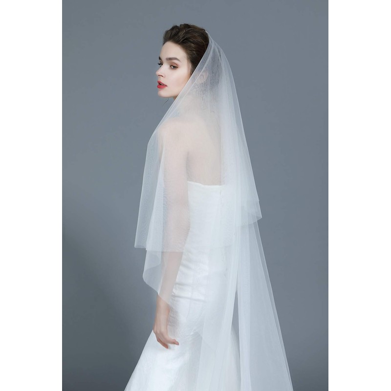 BEAUTELICATE Bridal Wedding Veil Drop Blusher Veil 2 Tier Cut