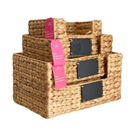VIETBAS Nesting basket for storage with chalkboard maker, chalkboard label, rectangular woven basket for organizing pantry shelves, snack by size