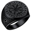 Black Compass Rings for Men Nordic Jewellery Stainless Steel Runic