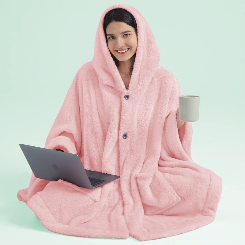 PAVILIA Angel Wrap Hooded Blanket Poncho, Wearable Blanket Throw Wrap
