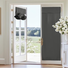 RYB HOME 100% Blackout French Door Curtain, Door Window Curtains Room Darkening No Coating Thermal Insulated Privacy Protection Adhesive Cover for Glass Window, W 26 x L 69, 1 Panel, Grey