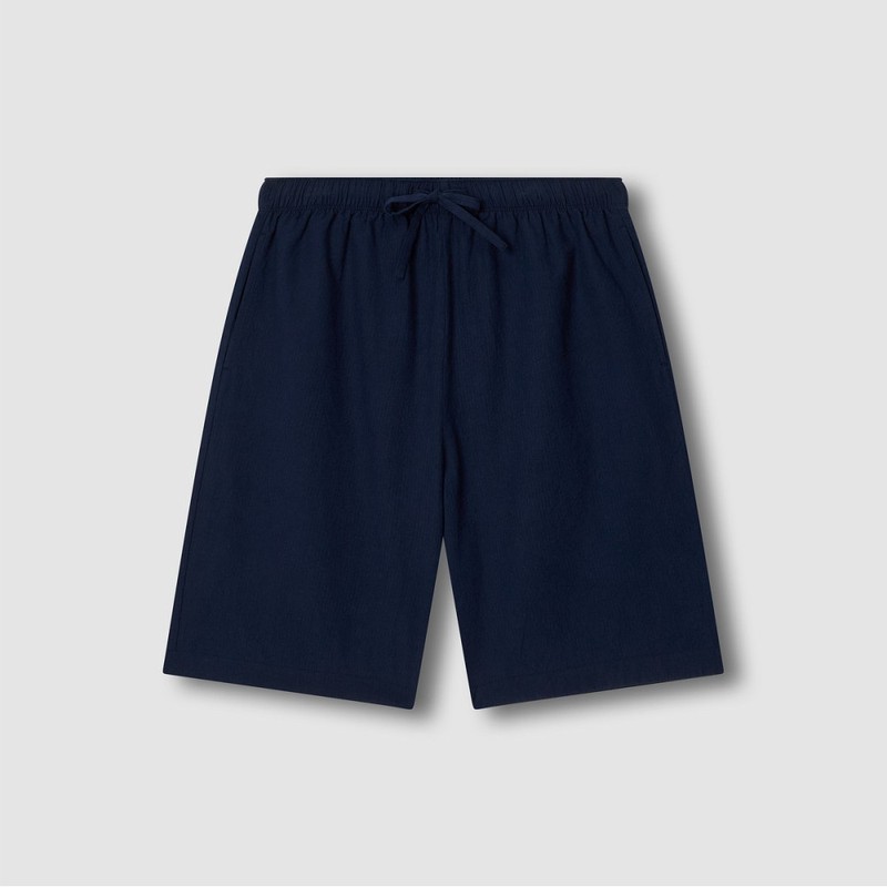 JAJU [JAJU] Men's Seersucker V-neck 5/10 sleeve Pajama Set_Navy