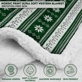 TrailCrest Nordic Plush Sherpa Adult Luxury Warm Throw Blanket for Men & Women for Home, Outdoor, Travel - Soft Cabin Essential