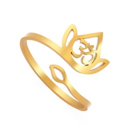 UNIFT Lotus Om Ring For Women Stainless Steel Hollow Out Personalize Spiritual Buddhism Scripture Open Lotus Om Symbol Ring Religious Yogi Symbol Jewelry (gold), Gold,Stainless Steel