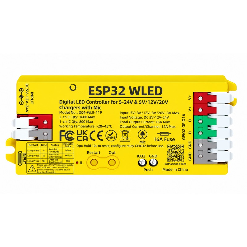 ESP32 WLED LED Controller with Mic – Wi-Fi Control and