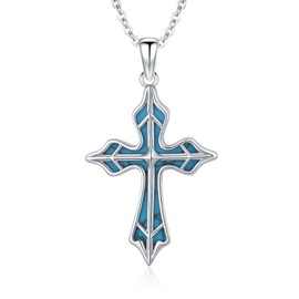 LTSTAND Women Turquoise Cross Necklace, 925 Sterling Silver Religious Faith Cross Pendant Necklace with Turquoise Vintage Western Jewelry Gift for Women