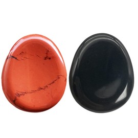 Neyisaa 2Pcs Natural Crystal Thumb Worry Stone, Hand Carved Teardrop Pocket Stones for Anxiety Stress Relief Meditation Healing Reiki, Black Obsidian & Red Jasper