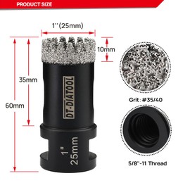 DT-DIATOOL Diamond Core Drill Bit 1 Inch 2-Pack Tile Hole Saw with 5/8"-11 Thread Drilling for Ceramic Tile Procelain Tile Marble Granite