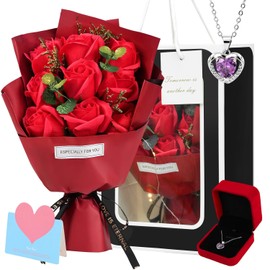 Flores Eternas,Flores de Rosas Rojas conservadas con Collar de Amor ，Regalo para San Valentín，Flor Rosa Eterna Artificial San Valentin Regalos, Madres,Esposas, Novias y Amantes