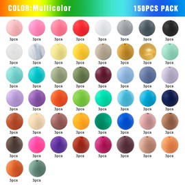 Kovict 150Pcs Silicone Beads 15mm Mix Color, Bulk Silicone Beads for Keychain Making, 15mm Silicone Beads for Pens and Bracelet Making(Multicolor)