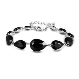 Clearine Wedding Bridal Crystal Bracelet for Women Multi Teardrop Bracelet Black Silver-Tone