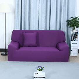 uxcell Stretch Sofa Cover Chair Loveseat Couch Slipcover, Machine Washable, Stylish Furniture Protector with One Cushion Case Purple Sofa-4seater
