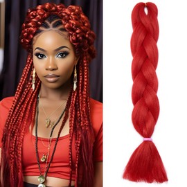 Benehair Braids Extensions, Jumbo Synthetic Hair for Braiding, Box Braids, Hair Extension for Braiding, Red Hair Braids Extension for Women, Girls, Red, 60 cm