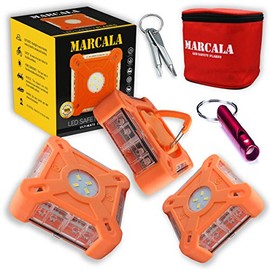 MARCALA 2020 Roadside Safety Discs | The Only Complete LED Road Flare Kit w/ a Whistle! | DOT Compliant LED Safety Flare Kit w/ Batteries installed, Carry-Case and 3 Bonuses | Feel safer on the road!