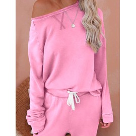 FIOPHY Women's 2 Piece Outfits Lounge Sets Long Sleeve Tops and Jogger Sweatpants Sweats Track Suits Loungewear Pajama Sets - Pink M