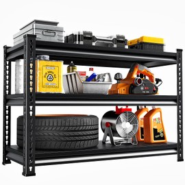 SUPPNEED Adjustable Shelving Units and Storage, 48”W Garage Shelving Heavy Duty,1500LBS Loads 3-Tier Garage Storage Shelves, Metal Shelves for Living Room,Pantry,48”W×16”D×36”W,Black