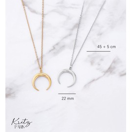 Kritz Women's Necklace Moon Gold or Silver – Pendant Crescent Moon with Adjustable Chain – Jewellery Fashion Gift for Women, Stainless Steel, Moon