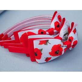 MeiMei Remembrance Day Red Poppy Flowers Pattern Grip Headband Headwear Hairband, Handmade Girls Women Butterfly Hair Bow Accessories, 1 piece, Poppy 2 (Headband, 1pc TUX38 Grip Headband)