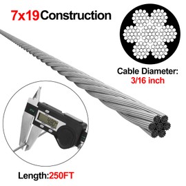 BLIKA 250FT 3/16" Stainless Steel Cable, 304 Stainless Steel Decking Railing Cable with 7 x 19 Strand Construction, 3700lbs Breaking Strength Marine Grade for Rail, Deck and DIY Balustrade