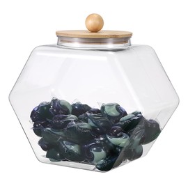 TOLIDA Aufbewahrungsflaschen aus PET Kunststoff, Vorratsdose mit Bambusdeckel, Organizer für Waschmittel, Wäscheperlen, duftende Perlen, Mehl, Hundefutter, Katzenfutter 4300ml