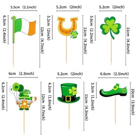 Ercadio - Paquete de 24 adornos para magdalenas con purpurina para trébol de cuatro hojas, trébol de trébol para magdalenas, sombrero verde, para fiesta temática del día de San Paddy, suministros de