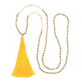 Kelitch Bohemian Natural Fresh Water Pearl Crystal Bead Tassel Necklace Long Y Chain, No metal type, Yellow N