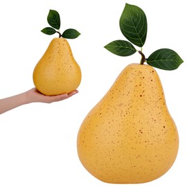Gresorth 7 Inch Fake Huge Yellow Pear Decoration Artificial Oversize Fruit Display with Leaves Realistic Faux Craft for Kitchen Living Room Bedroom - 1 PCS