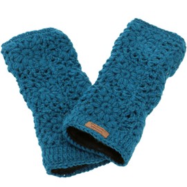 GURU SHOP Crocheted Flower Hand Warmers, Arm Warmers Made of Virgin Wool, Pulse Warmer, Men/Women, Red, Size: One Size, petrol, Unit size