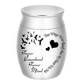 Small Keepsake Urn for Ashes, Stainless Steel Mini Urn, Cremation Ash Urn, Ashes Holder, Small Urn for Family & Loved Ones-Your Wings were Ready, But Our Hearts was Not